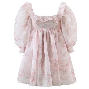 Goodnight Macaroon Pink Floral Puff Sleeve Mini Dress